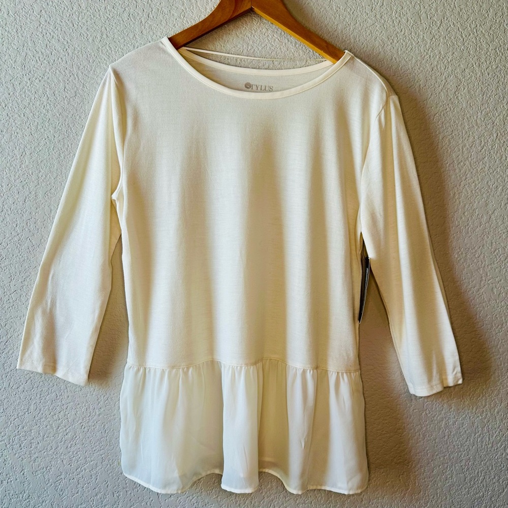 STYLUS Cream Peplum Blouse Size M
